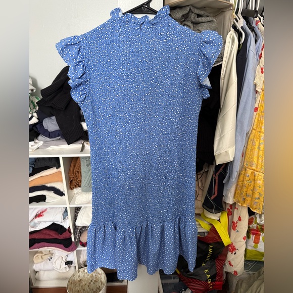 French Connection blue smocked ruffle dress - Picture 3 of 4